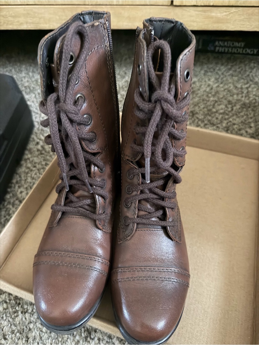 Steve Madden Troopa brown leather combat boots